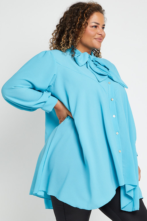 One Size Blue Pussy Bow Long Sleeved Top Praslin Clothing