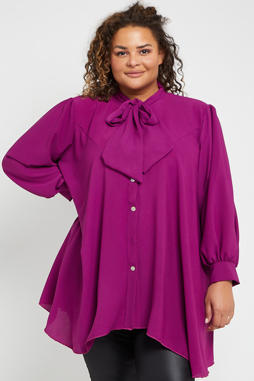 One Size Purple Pussy Bow Long Sleeved Top Praslin Clothing