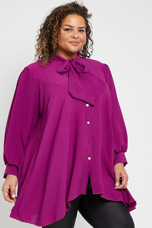 One Size Purple Pussy Bow Long Sleeved Top Praslin Clothing