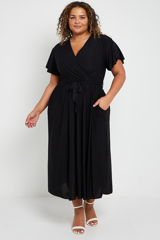 One Size Black Low V Neck Long Ankle Length Maxi Dress | Praslin Clothing