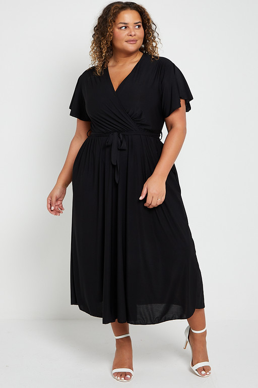 One Size Black Low V Neck Long Ankle Length Maxi Dress | Praslin Clothing