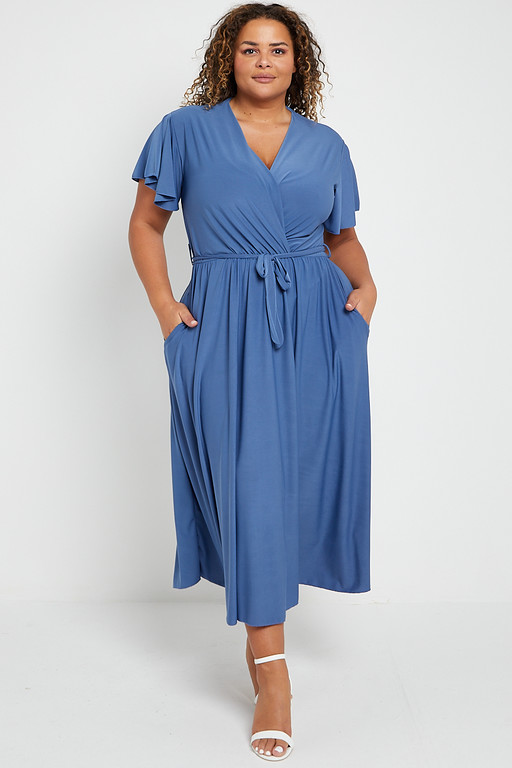 One Size Blue Low V Neck Long Ankle Length Maxi Dress | Praslin Clothing