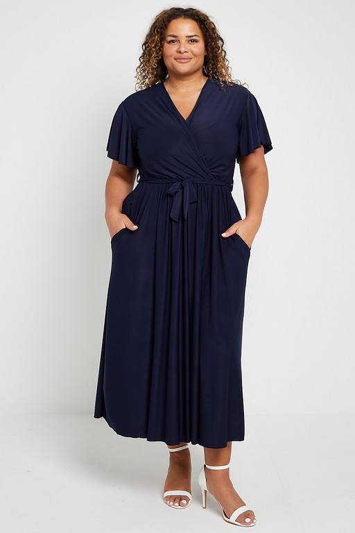 One Size navy Low V Neck Long Ankle Length Maxi Dress | Praslin Clothing