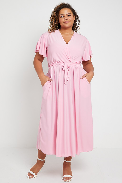 One Size baby pink Low V Neck Long Ankle Length Maxi Dress | Praslin ...