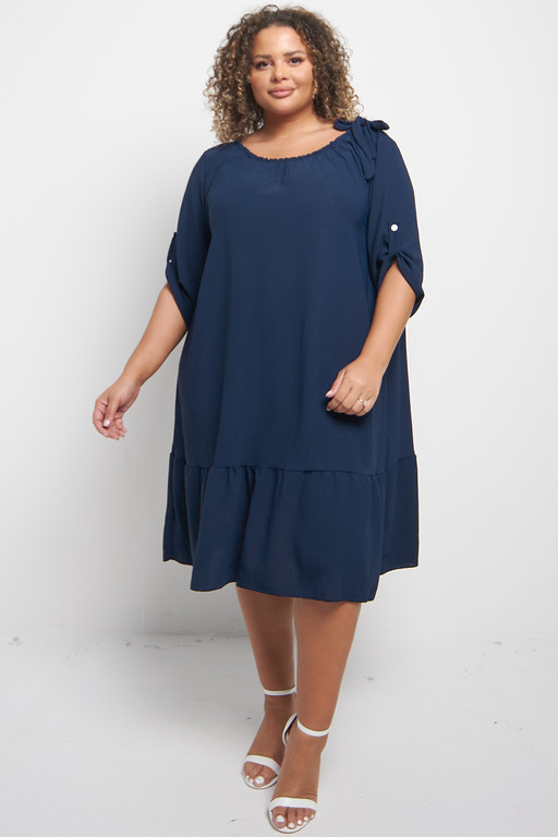 One Size Navy Layered, roll sleeve, bow detail midi dress | Praslin ...