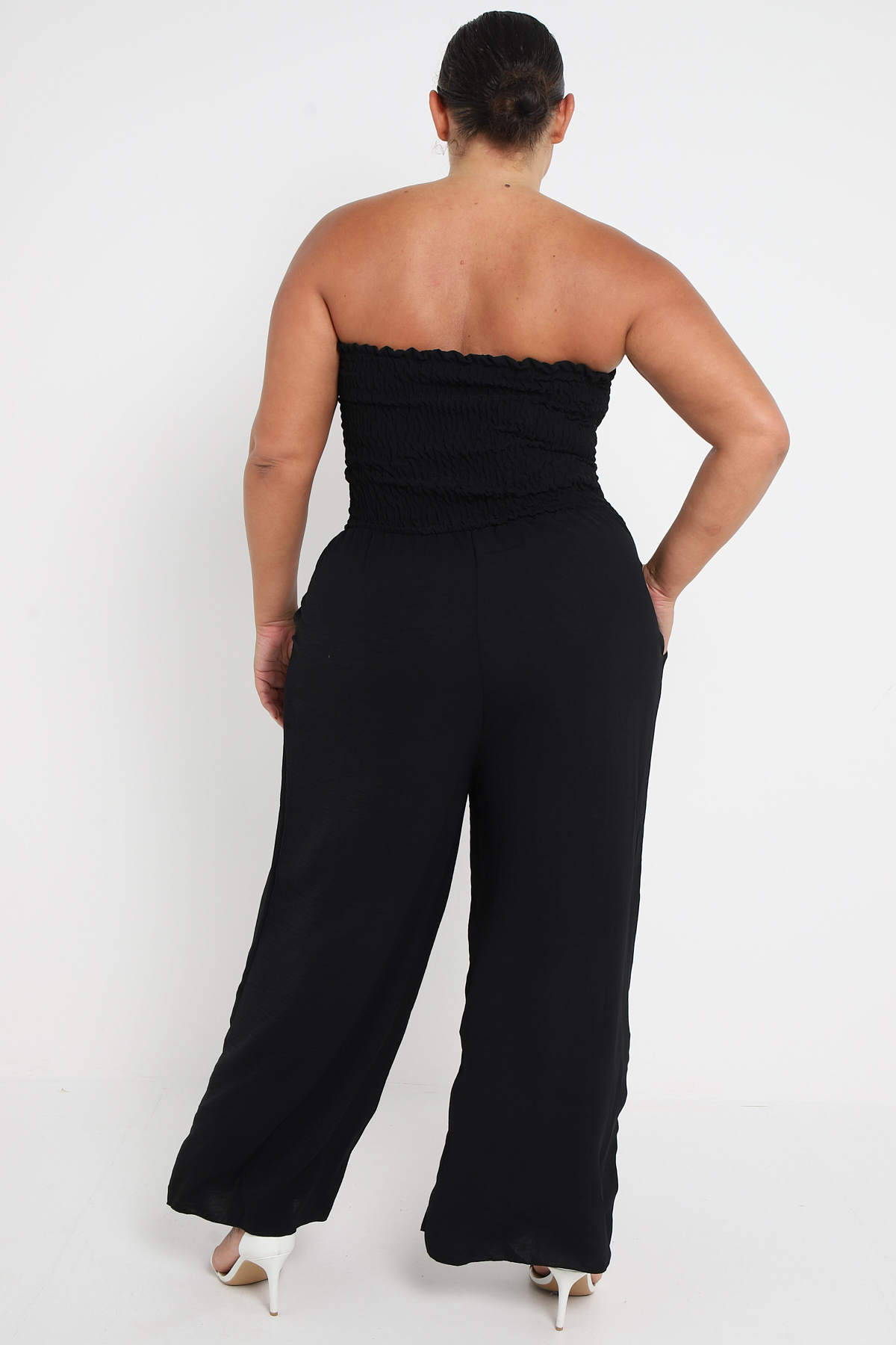 Plus Size Black Two Piece Set Bardot Jumpsuit With Pockets & Matching ...